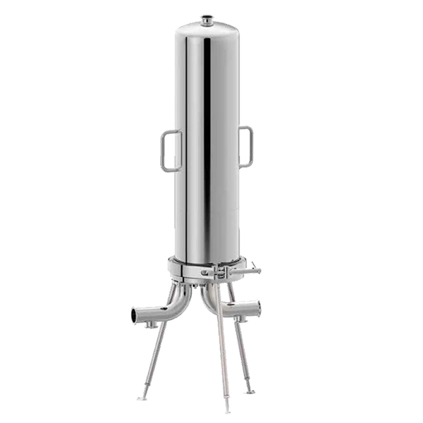 A liquid filter housing on a white background
