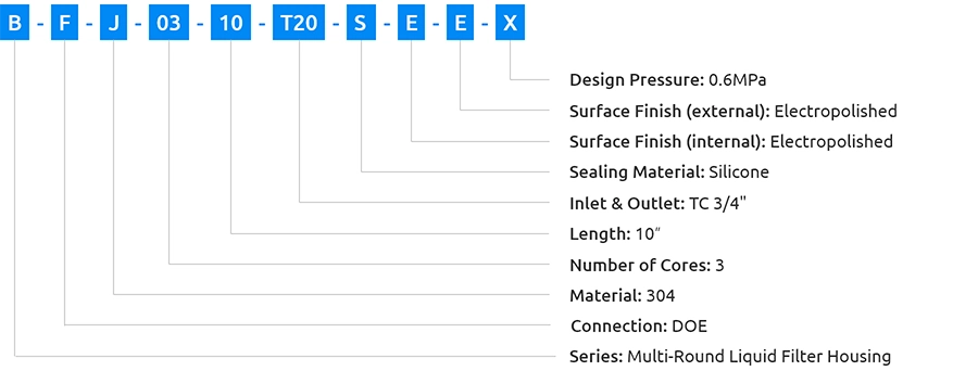 Ordering information for multi-core liquid filter housing image