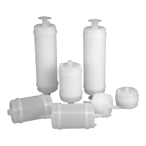 Nylon capsule filter cartridge on white background