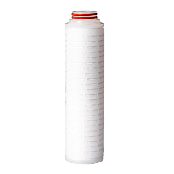 A white nylon pleated filter cartridge