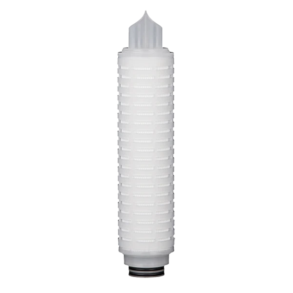 A white PES pleated filter cartridge