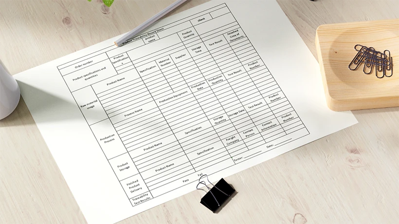 The product traceability record form