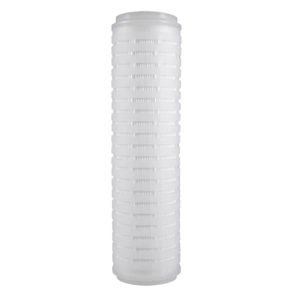 A white PTFE pleated filter cartridge