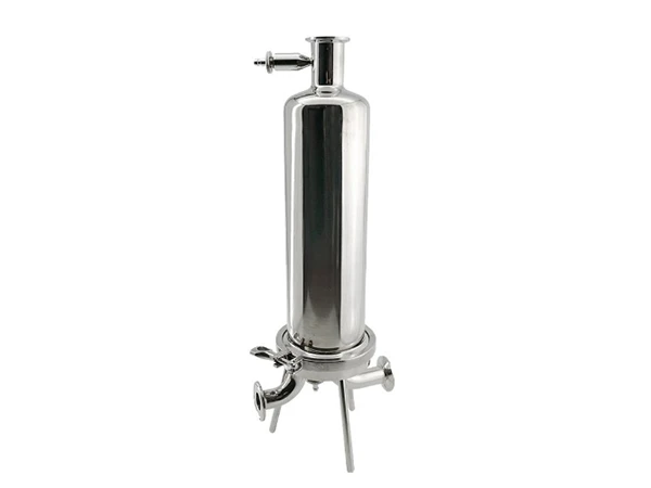 Single core liquid filter housing on a white background